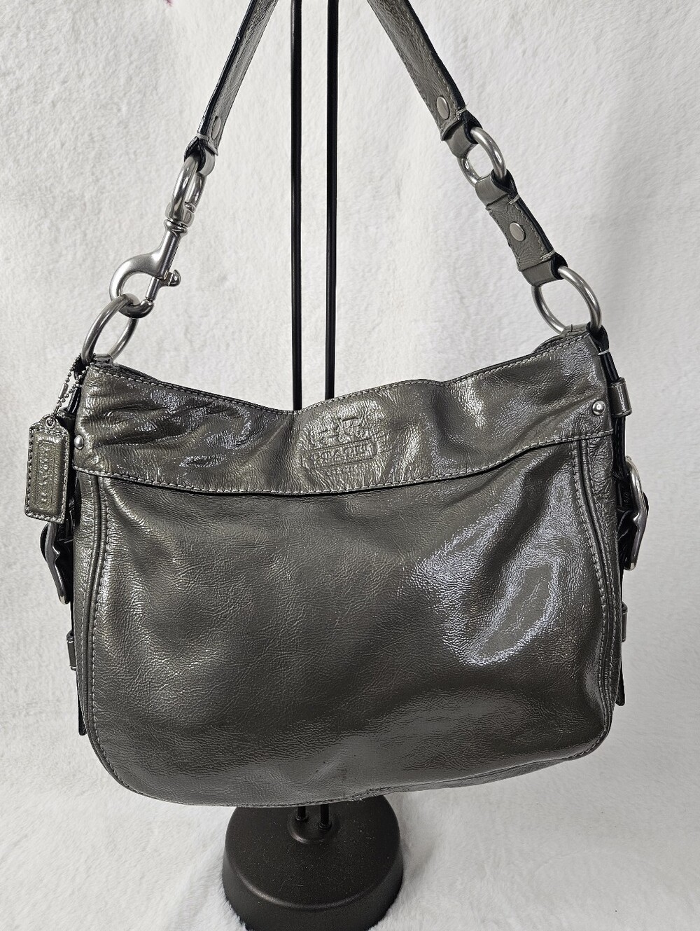 Coach Metallic Olive Green Patent Leather Hobo Shoulder Bag 2009